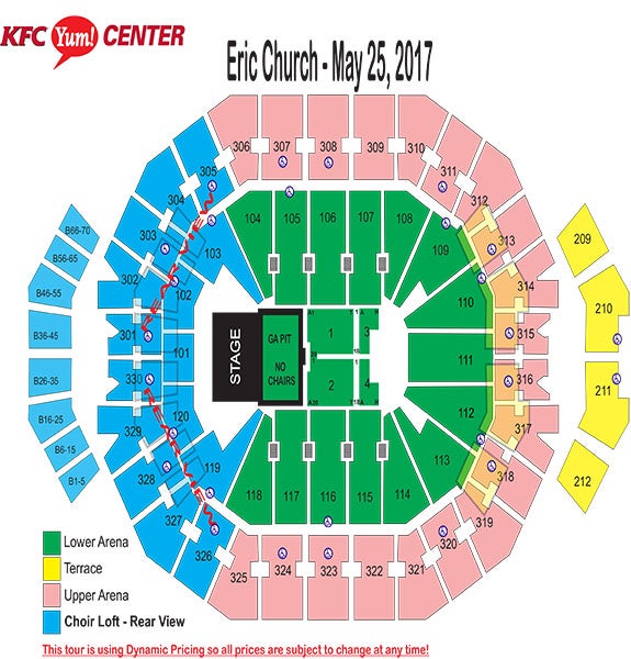 eric church quot holdin my own tour quot kfc yum center yum center seating chart pink