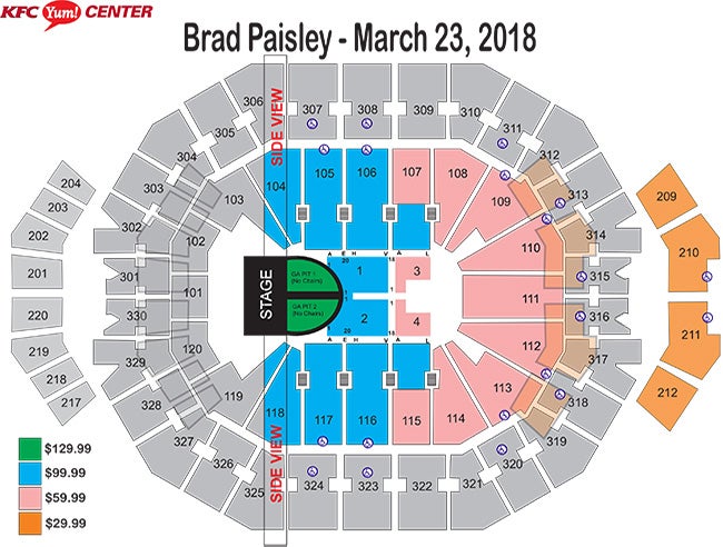 brad paisley weekend warrior world tour kfc yum center yum center seating chart