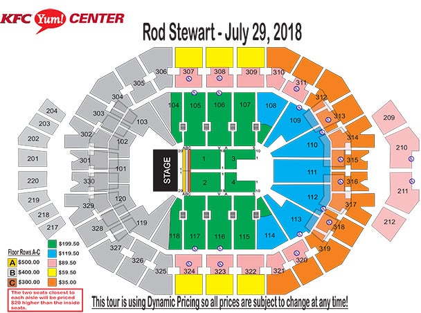 seating charts kfc yum center pepsi center seating chart with seat numbers