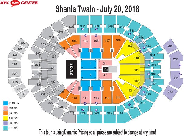 Yum Center Seating Chart Shania Twain Concert Shania Twain