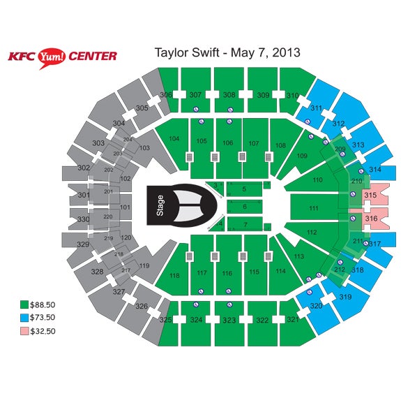 Taylor Swift Kfc Yum Center Seating Chart